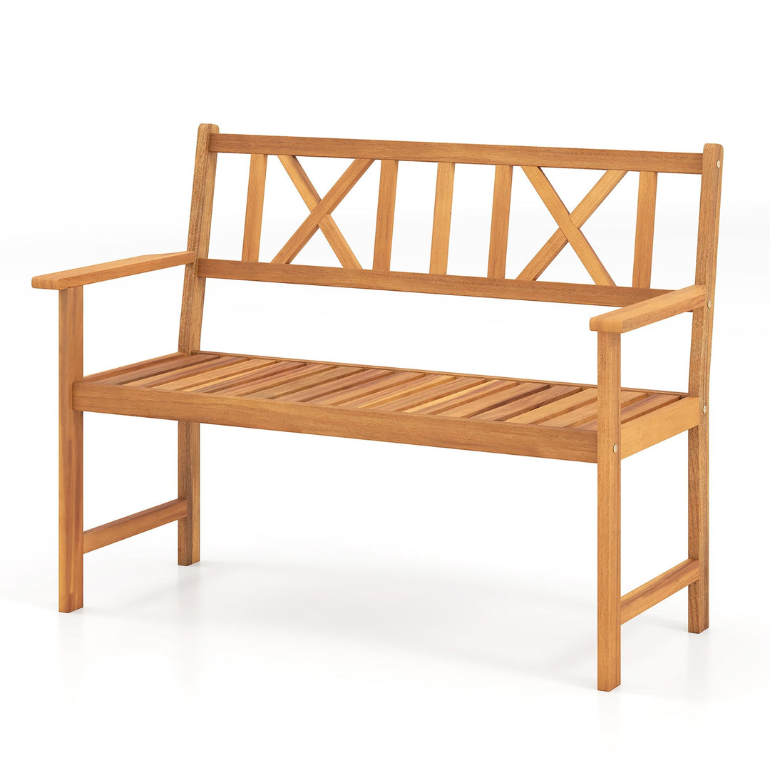 GIANTEX 2-Person Acacia Wood Outdoor Bench with 800 lbs Max Load