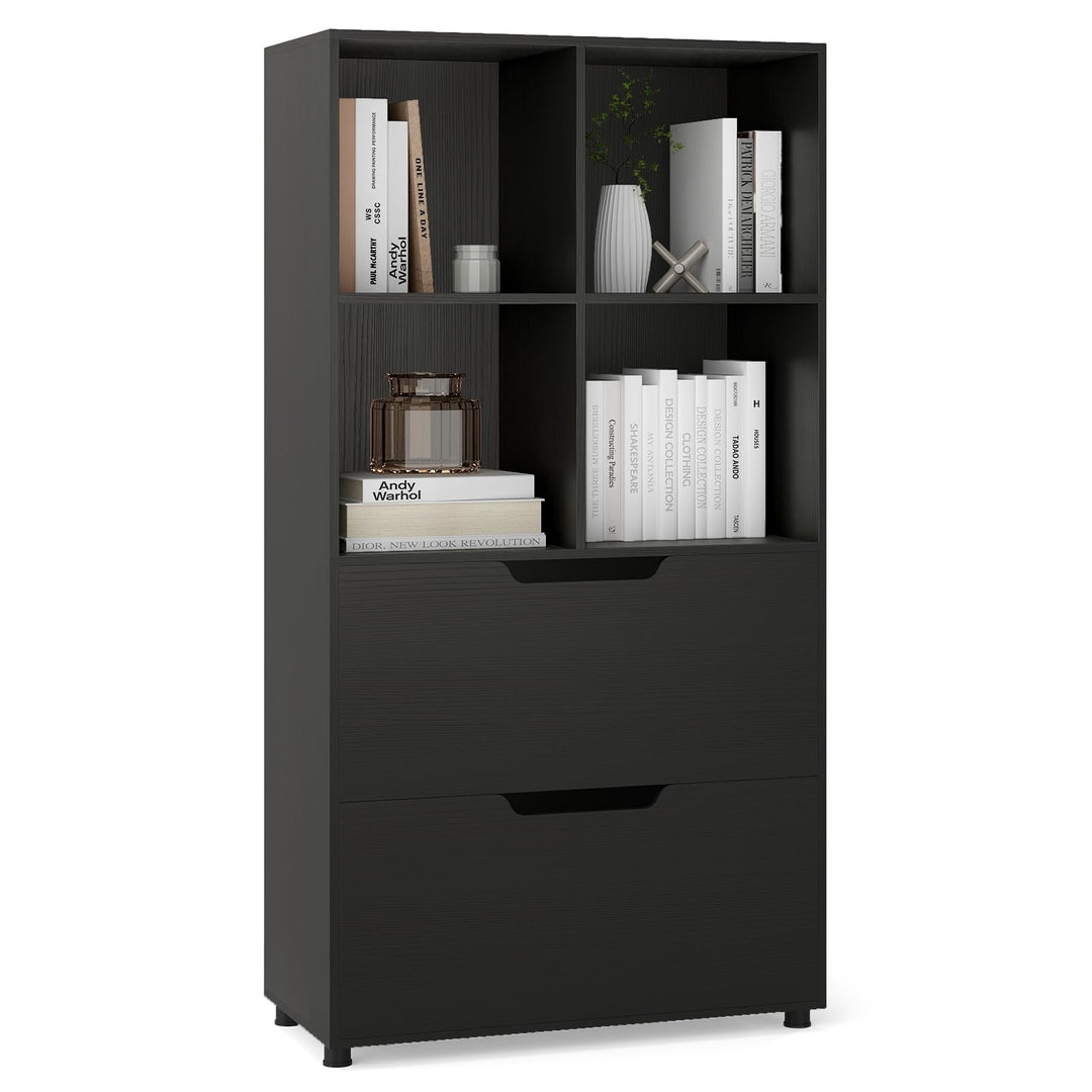 Giantex Bookshelf with 4 Cubes & 2 Drawers 51” Tall Floor Bookcase with Anti-tip Kits