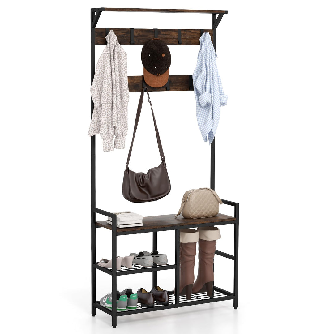Giantex 3-in-1 Coat Rack, 71" Hall Tree with Shoe Bench