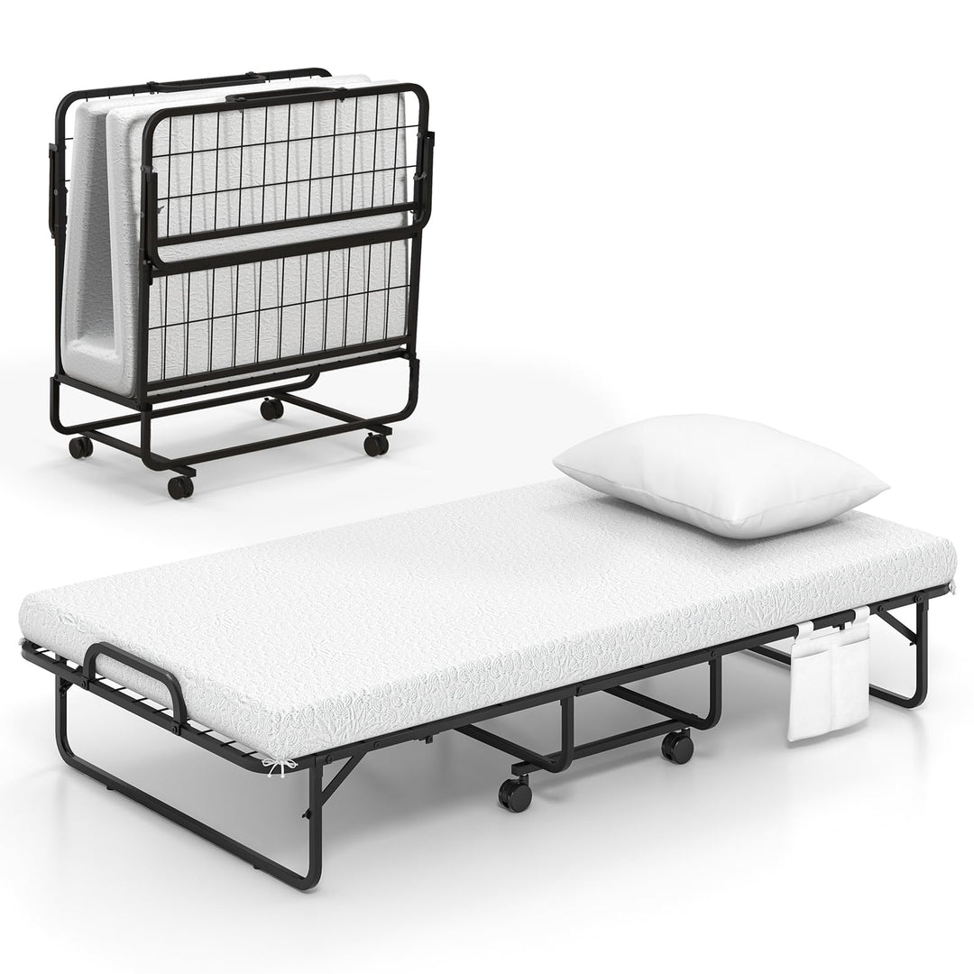 Giantex Folding Bed with Mattress and Pillow, Twin Size Portable Guest Bed w/Metal Frame