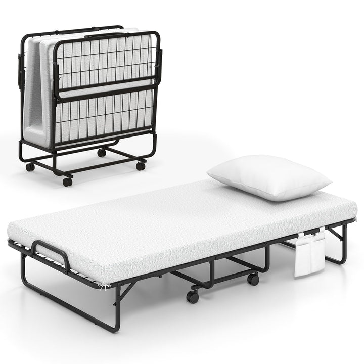Giantex Folding Bed with Mattress and Pillow, Twin Size Portable Guest Bed w/Metal Frame
