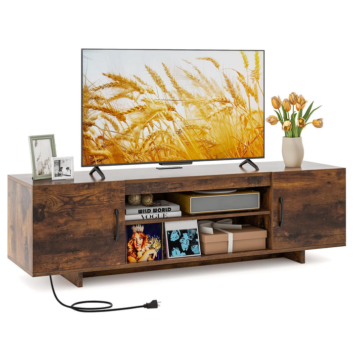 Giantex TV Stand with Power Outlet for TVs up to 70”, Entertainment Center w/ 2 Cable Holes, Open Shelves