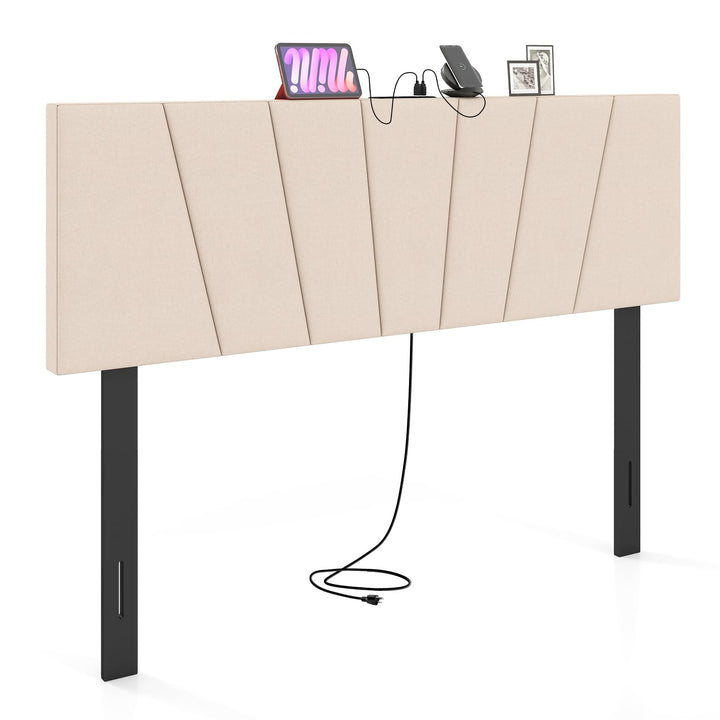 Giantex Geometric Upholstered Head Board with USB & Type-C Ports