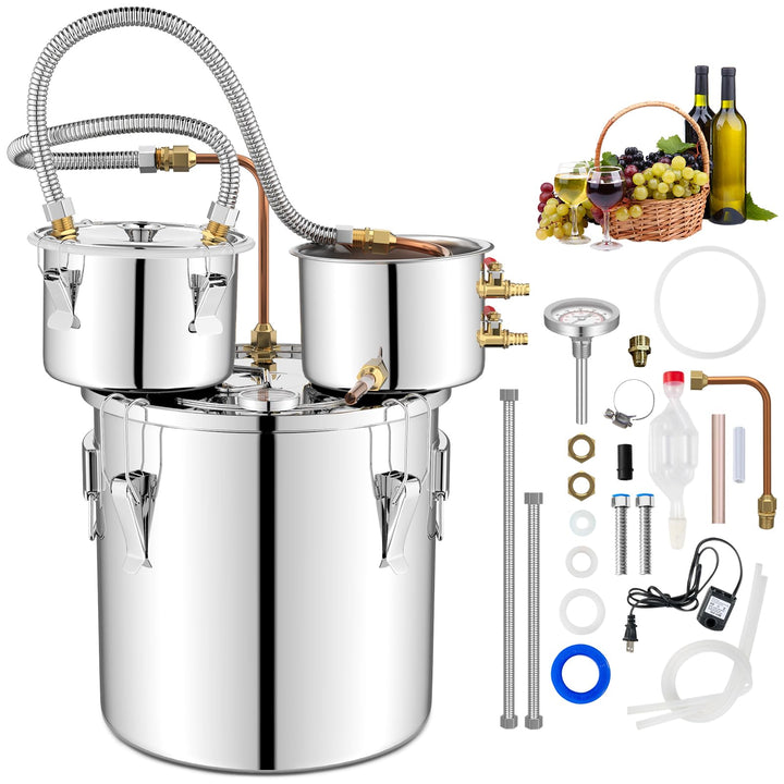 Giantex 5 or 10 Gal Alcohol Still, 3 Pots Stainless Steel Water, Alcohol, Oil Distiller Kit with Built-in Thermometer