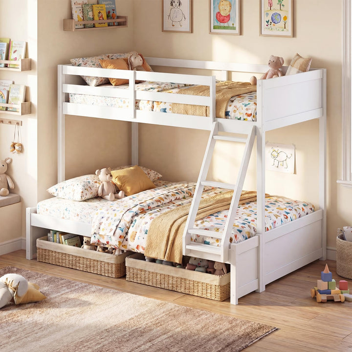 Giantex Twin Over Full Bunk Bed Wood Bunk Bed