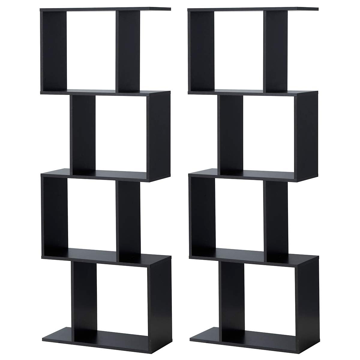 4 Tier Bookshelf S Shaped Bookcase, Multifunctional Wooden Display Decor Furniture