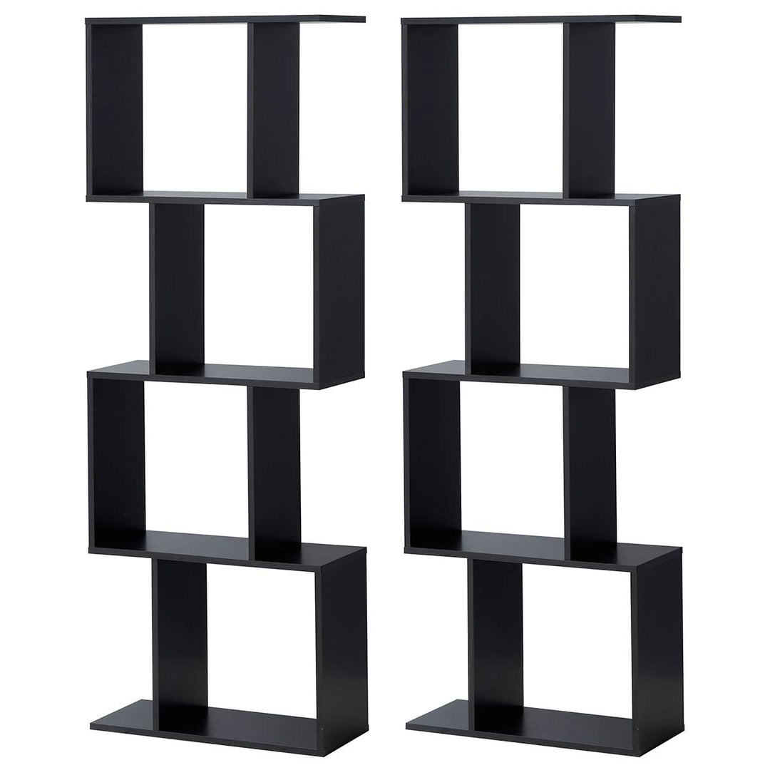 4 Tier Bookshelf S Shaped Bookcase, Multifunctional Wooden Display Decor Furniture