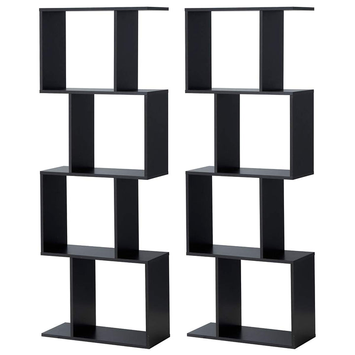 4 Tier Bookshelf S Shaped Bookcase, Multifunctional Wooden Display Decor Furniture