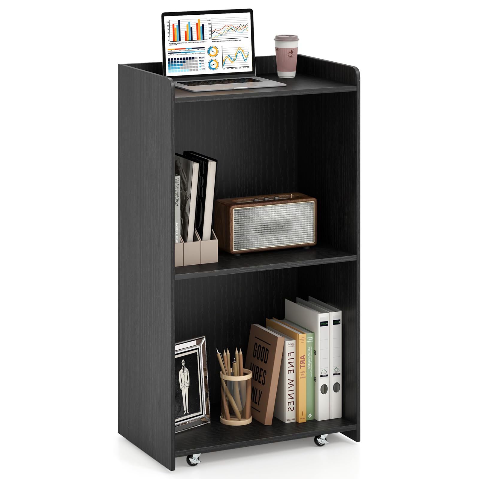 Giantex Portable Podium Stand, Lectern Podium with 2 Storage Shelves, 4 Universal Wheels, Mobile Speaking Podium Hostess Stand Pulpits