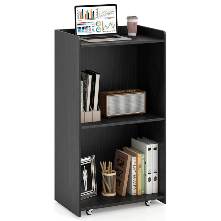 Giantex Portable Podium Stand, Lectern Podium with 2 Storage Shelves, 4 Universal Wheels, Mobile Speaking Podium Hostess Stand Pulpits