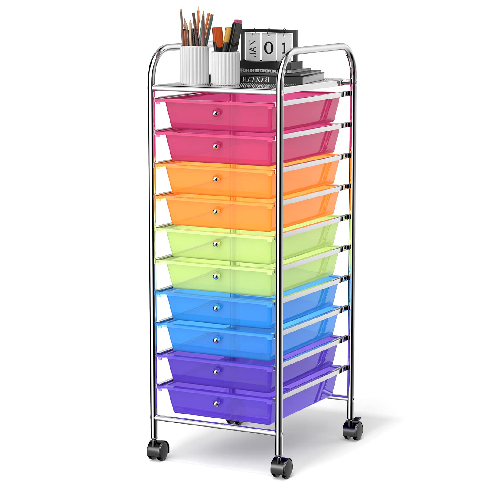 10 Drawer Rolling Storage Cart Tools Scrapbook Paper Office School Organizer - Giantex