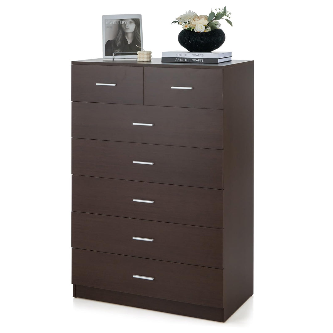 Giantex 7 Drawers Dresser for Bedroom - Wooden Chest of Drawers with Anti-toppling Device