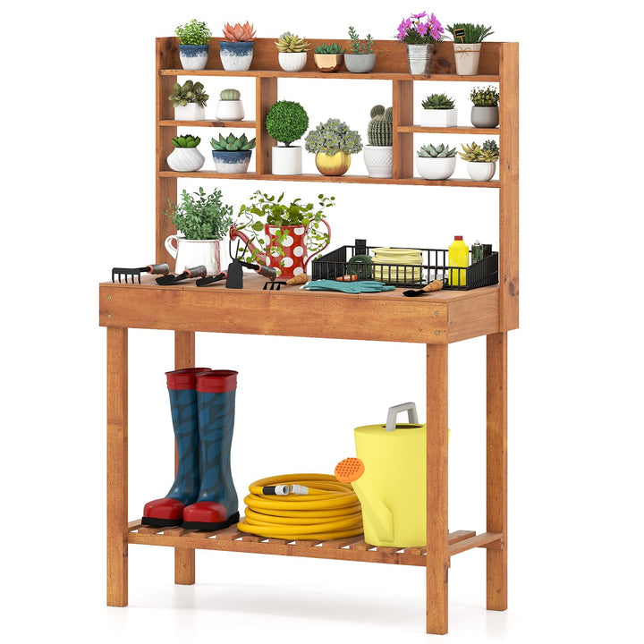 Giantex Outside Solid Wood Potting Table with Flip-up Tabletop
