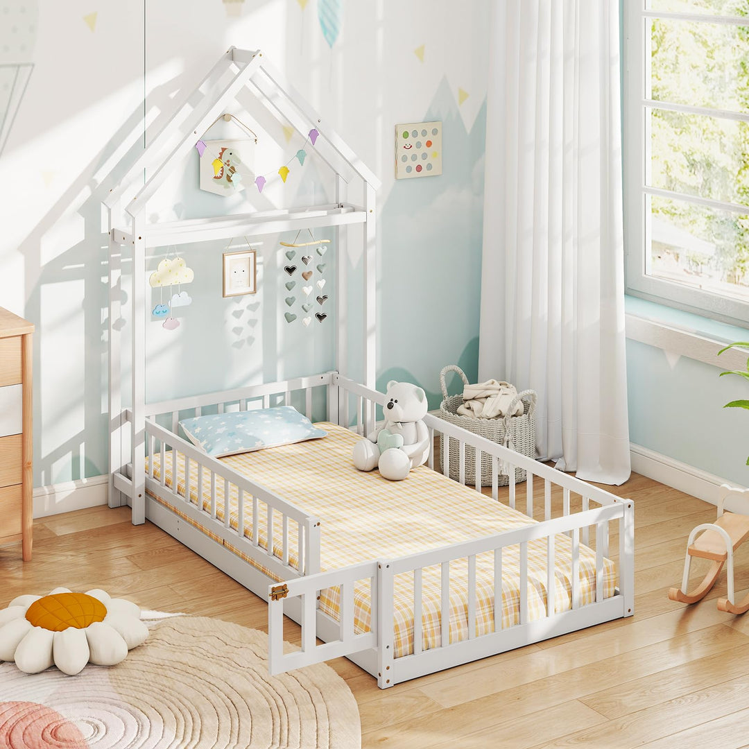 Giantex Twin House Floor Bed for Kids