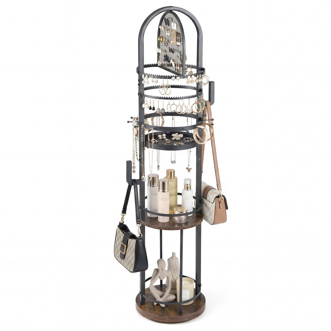 CHARMAID 58.5 inch Jewelry Tree 360° Rotating Floor Standing Jewelry Organizer