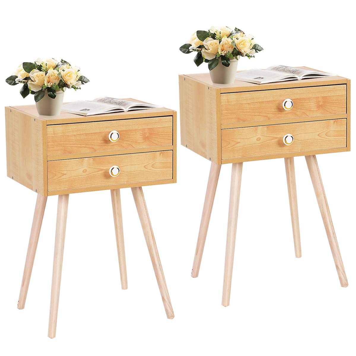 Giantex Nightstand W/2 Drawers for Bedroom