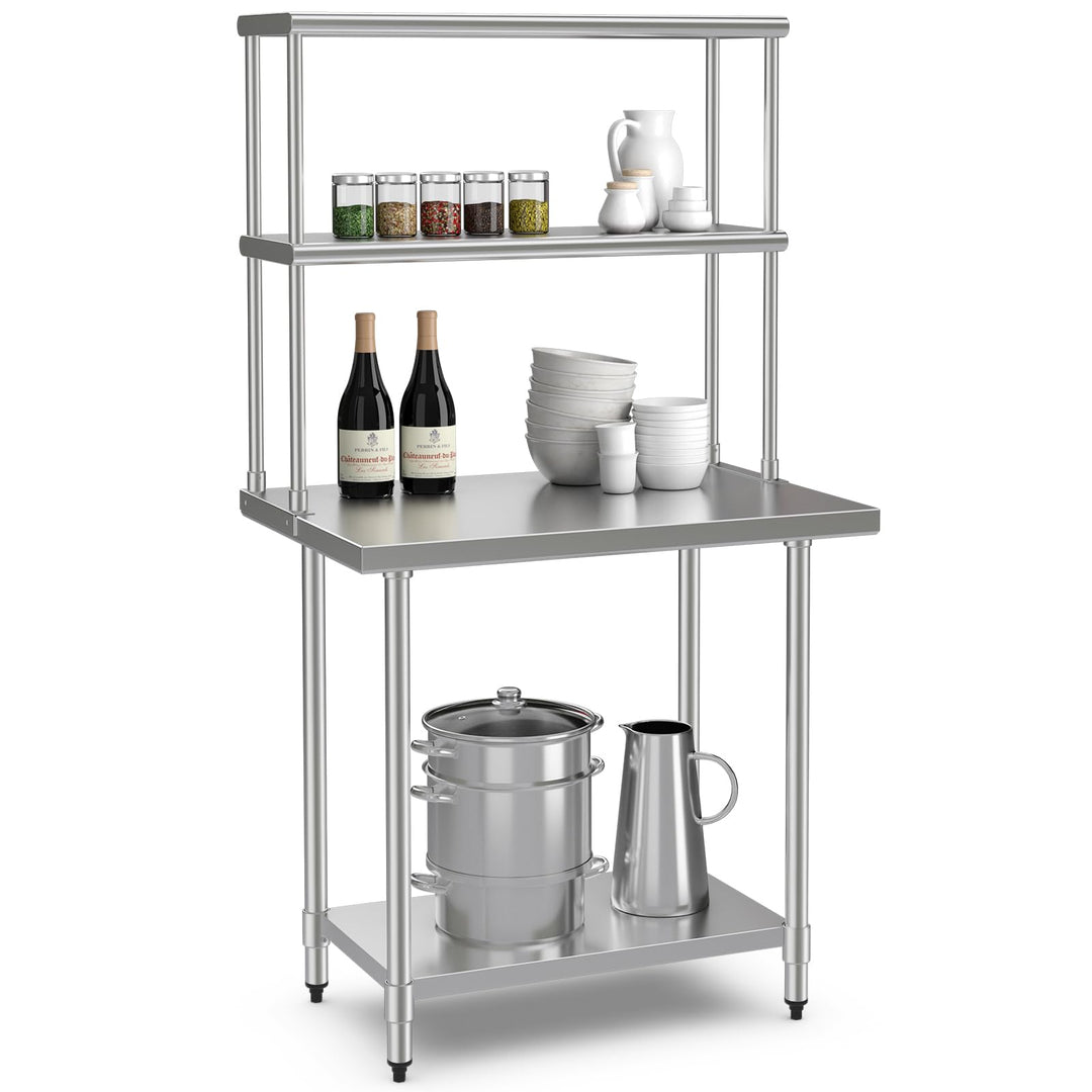 Giantex Stainless Steel Table with Overshelf, 36"×24"