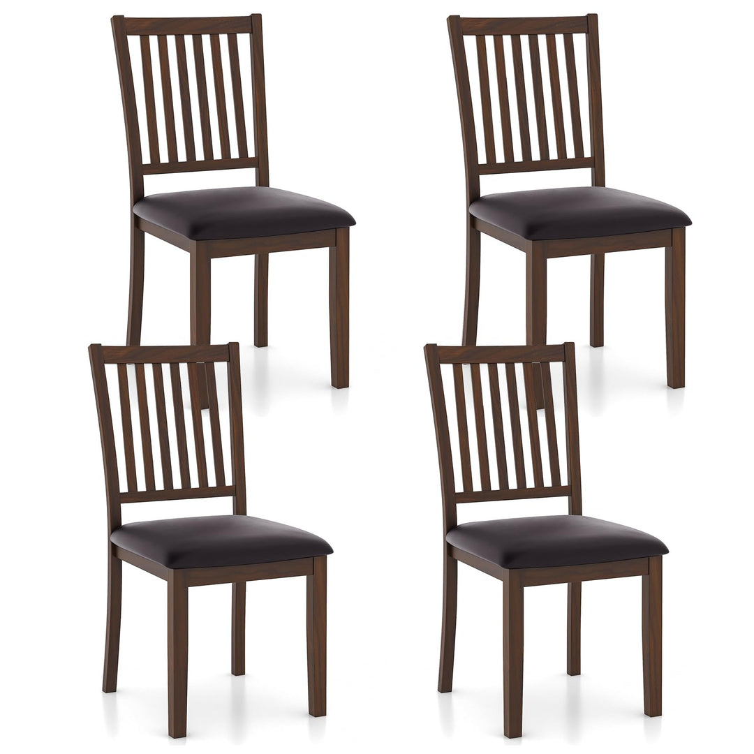 Giantex Wooden Dining Chairs Set, Upholstered Kitchen Chairs w/Slat Back, Wear-Resistant PVC Leather