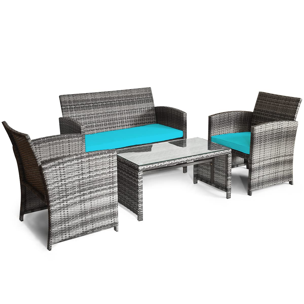 Giantex 4 Pc Rattan Patio Furniture Garden Lawn Sofa Cushioned Seat Mix Gray Wicker Conversation Sets