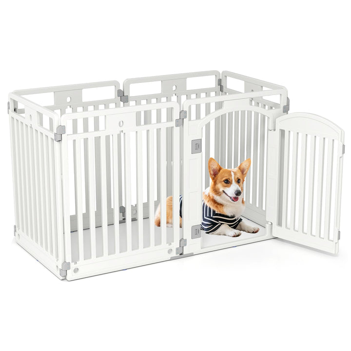 Giantex 6/12 Panel Dog Playpen 32'' Tall Plastic Pet Fence with Lockable Door