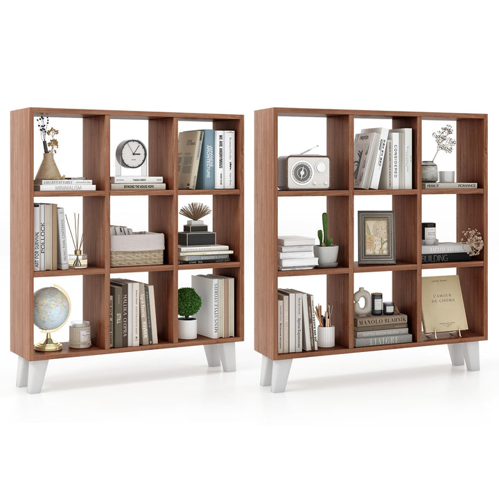 Giantex 9-Cube Open Bookcase, 3-Tier Freestanding Bookshelf with 4 Slanted Legs & 6 Removable Shelves