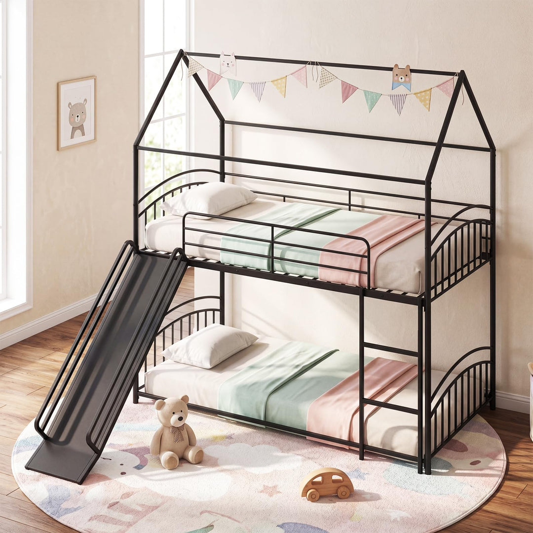 Giantex Twin Over Twin Bunk Bed with Slide &amp; Ladder for Boys Girls