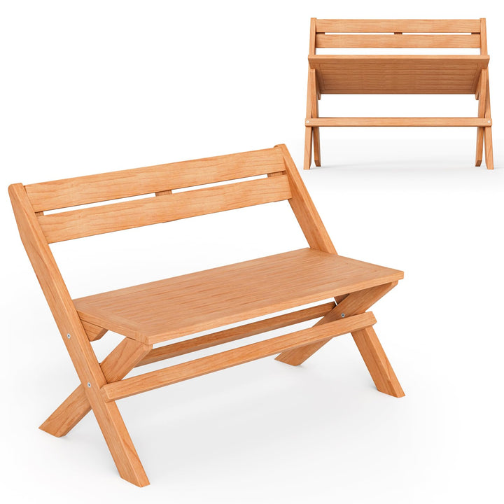 Giantex Wood Outdoor Bench Folding - 2-Person Patio Garden Bench with Solid Teak Wood Structure