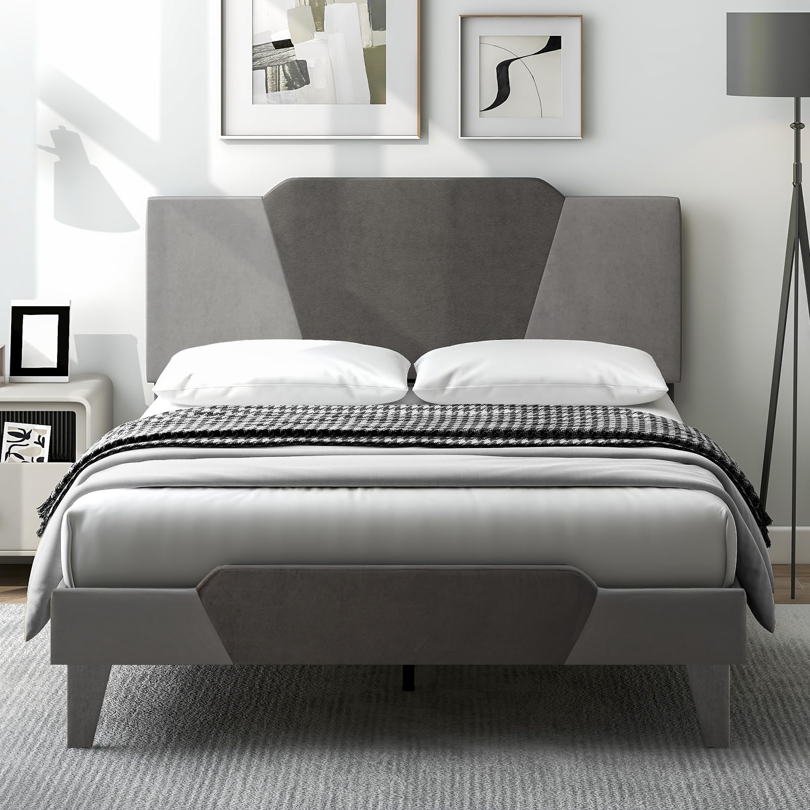 Giantex Velvet Upholstered Bed Frame with Headboard
