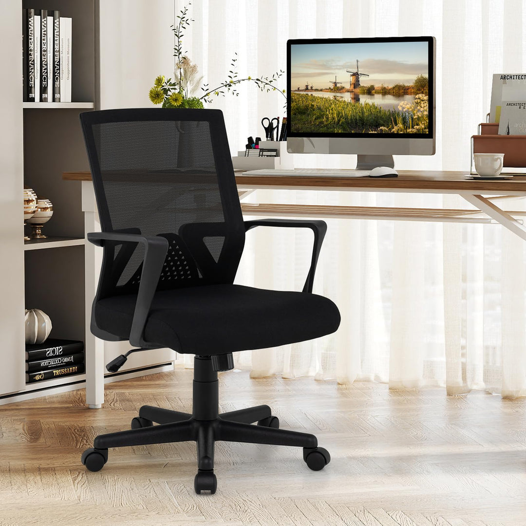 Giantex Office Desk Chair with Lumbar Support, Ergonomic Mesh Office Chair with Wheels and Armrests