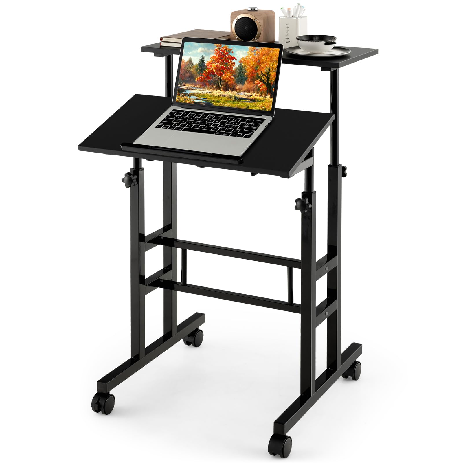 Giantex Mobile Stand up Desk, Height Adjustable, 24"D x 22"W x 49"H