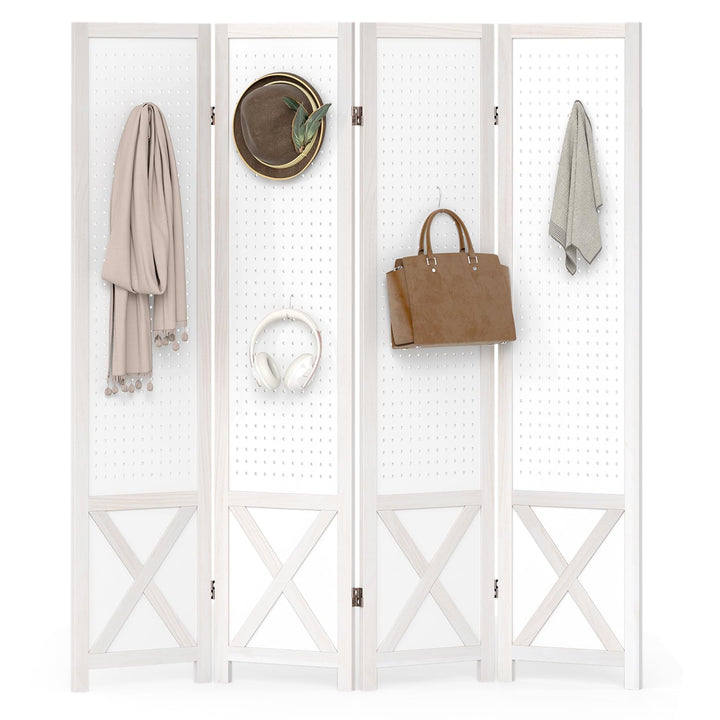 Giantex 4 Panel Foldable Solid Wood Frame Pegboard Room Divider (64"W x 67"H)