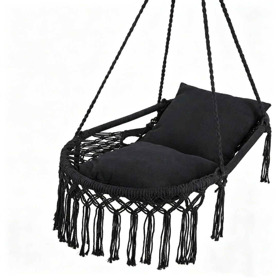 Giantex Macrame Hammock Chair w/Removable Cushions &amp; Sturdy Metal Ring