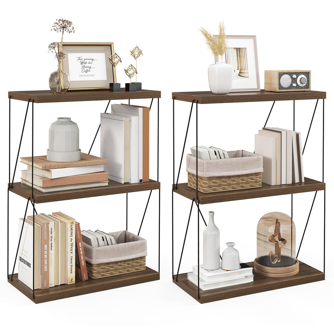 Giantex 3-Tier Open-Back Bookshelf, Freestanding Display Rack, Metal Frame Storage Shelf