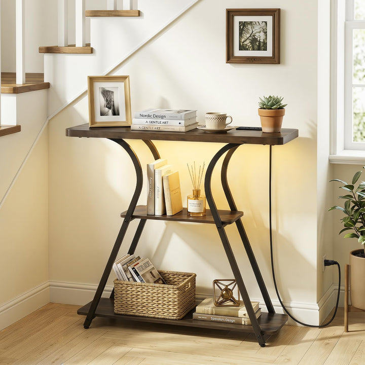 Giantex 32" 3-Tier Narrow Console Table with LED Lights