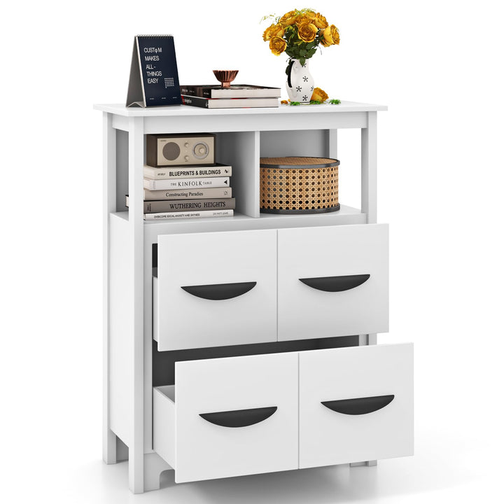 Giantex Storage Cabinet with Large Drawers, Open Storage Compartments, Anti-Tipping Kit, White