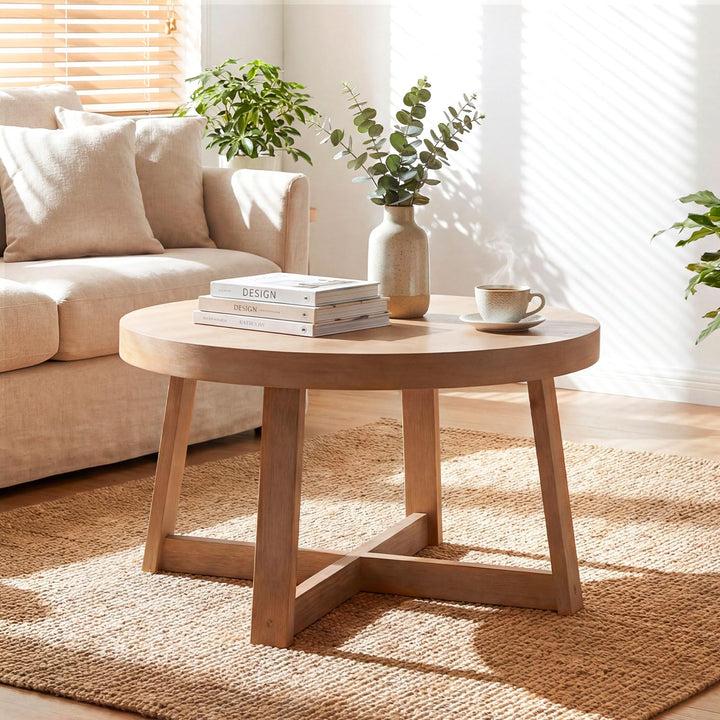 Giantex 30" Wood Center Table with Thickened Tabletop &amp; Cross-Shaped Pine Wood Frame