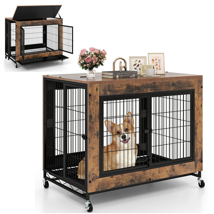 Giantex Dog Crate Furniture with Wheels