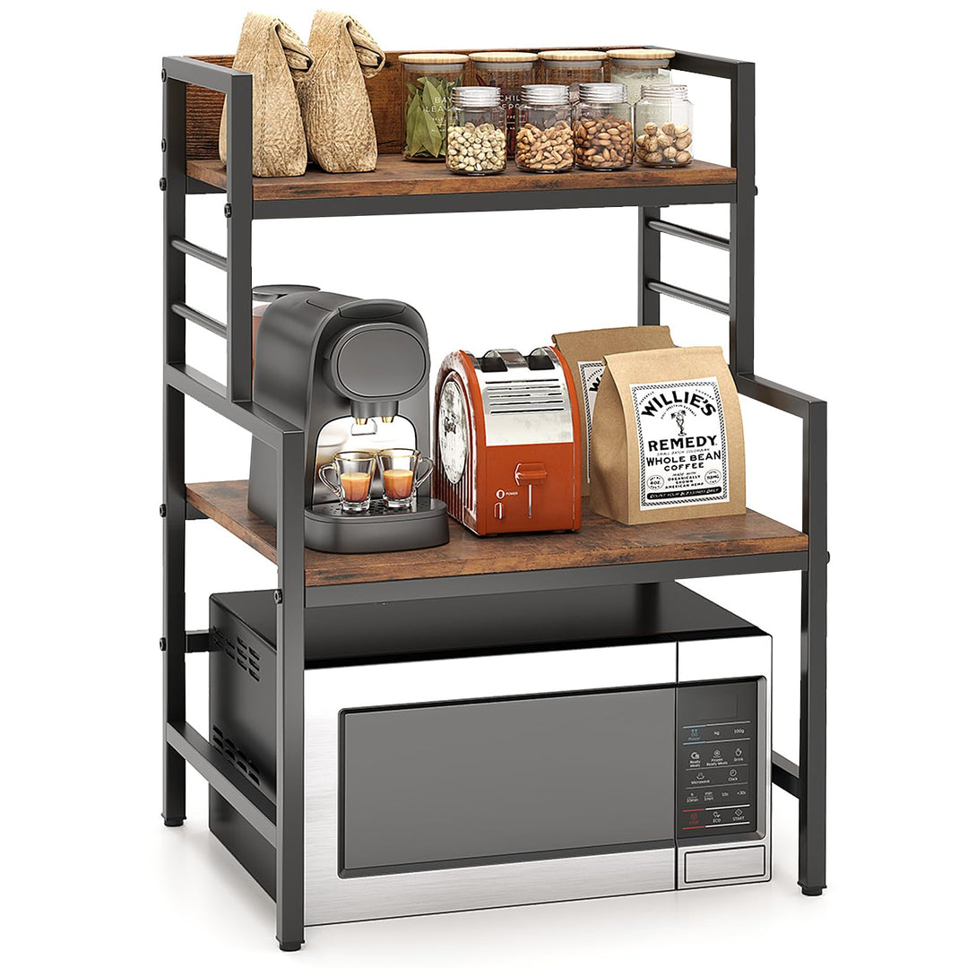 Giantex 3-Tier Microwave Stand, Space-Saving Microwave Oven Rack with 2 Open Shelves & Heavy-Duty Metal Frame