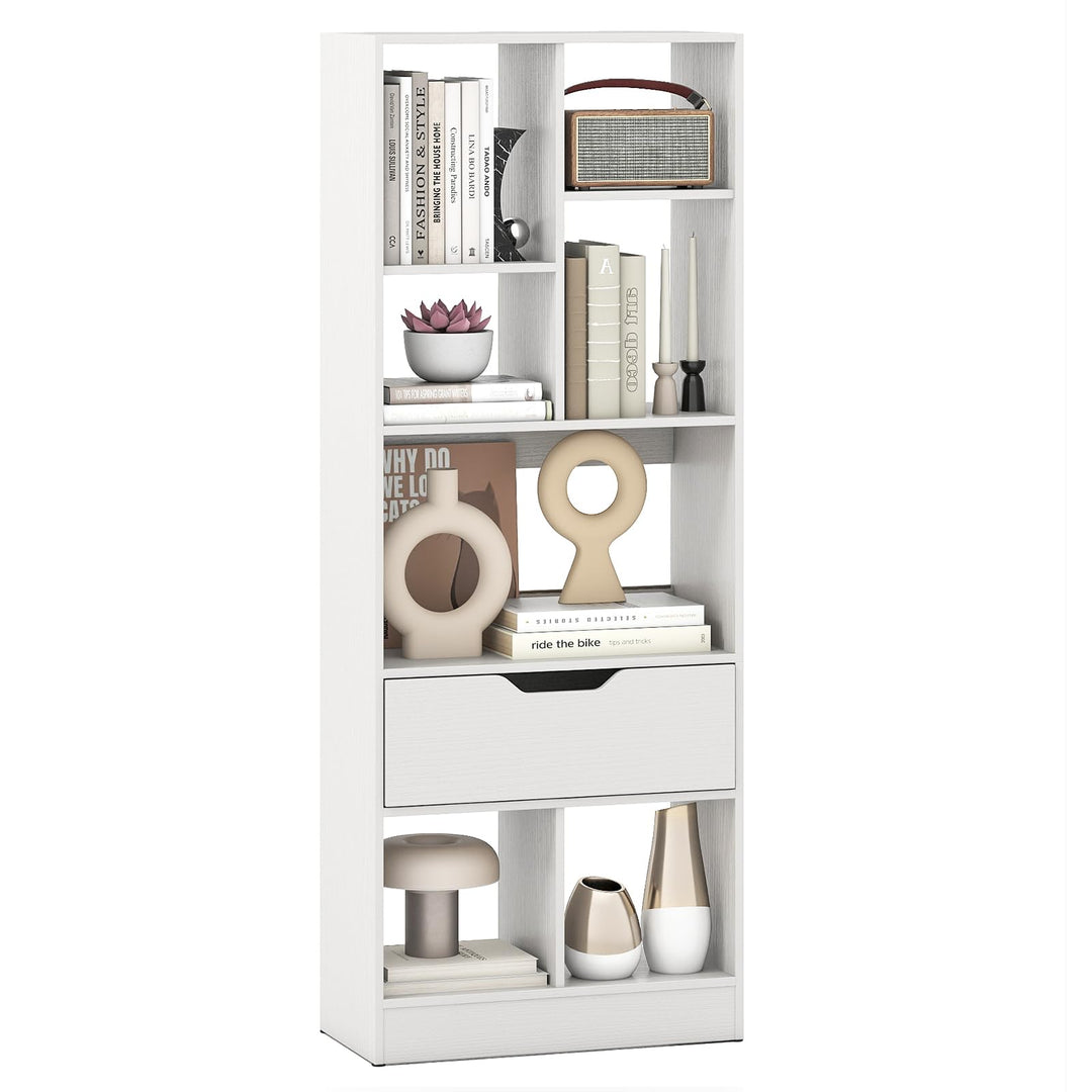 Giantex Bookcase with Drawer 51" Tall Freestanding Storage Organizer（6-Tier)