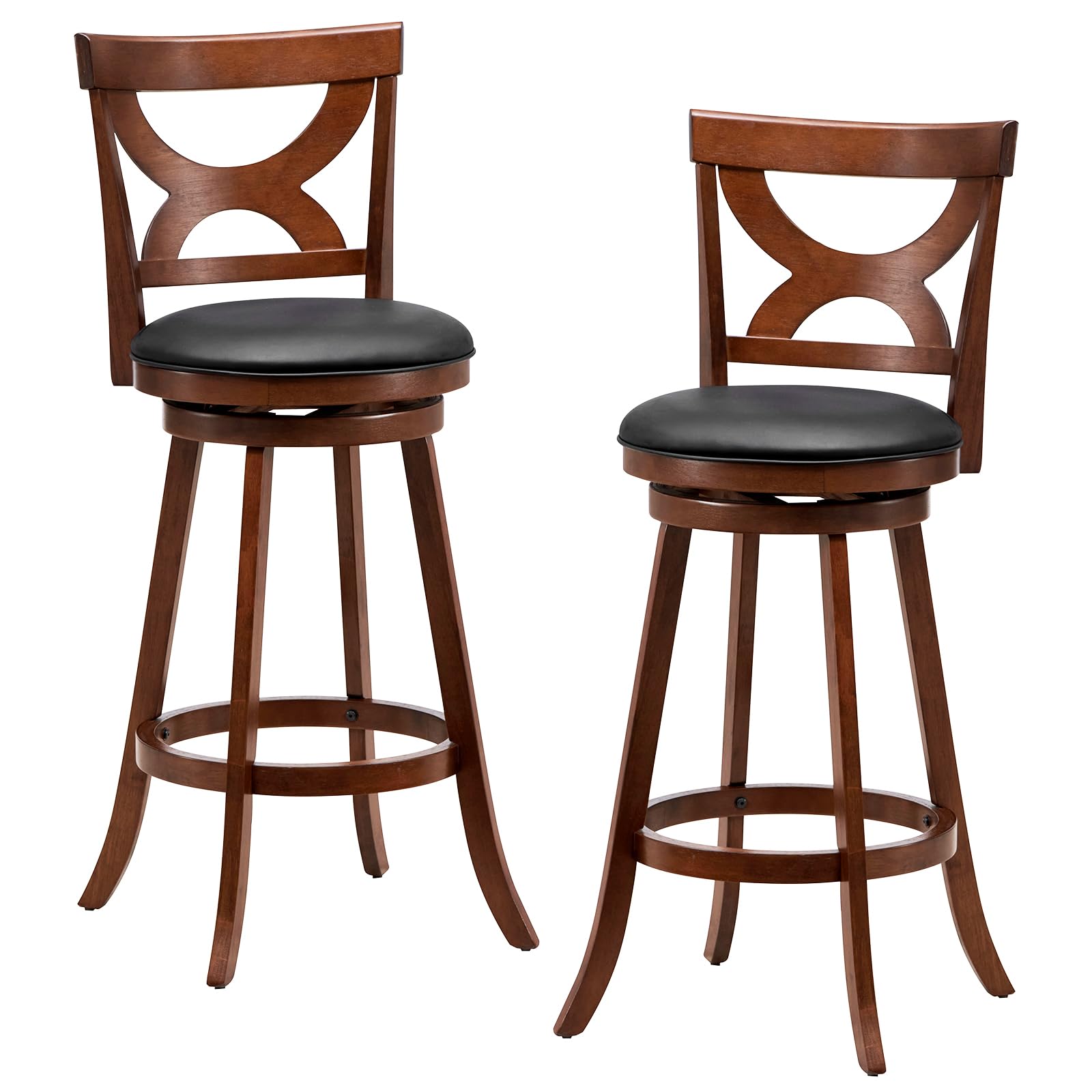 Giantex Bar Stools Set of 2, 30.5" Counter Height Bar Dining Chairs with Back & Footrest, Rubber Wood Frame