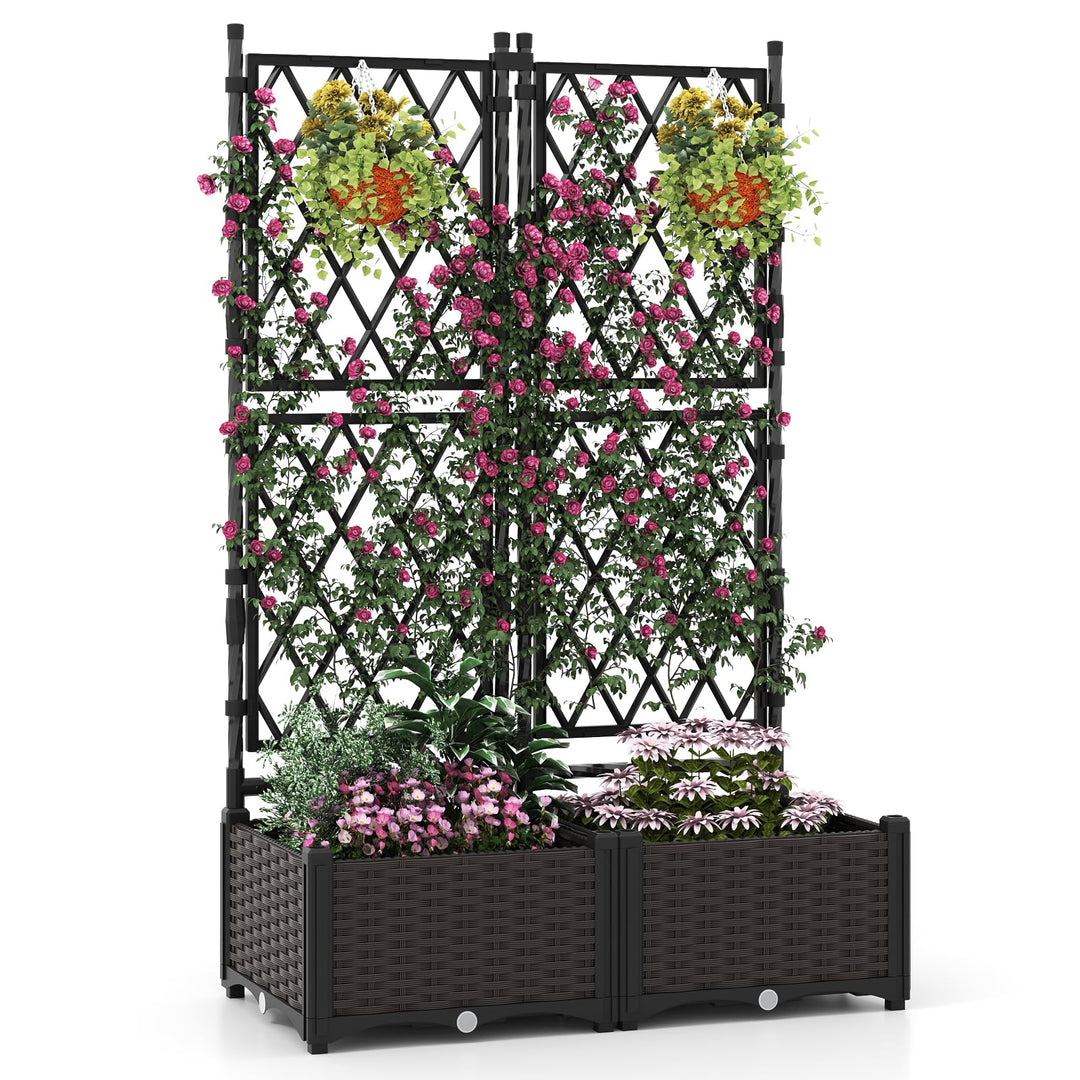 Giantex Raised Garden Bed with Lattice Trellis Self-Watering Planter Box（32"LX16"WX50"H）