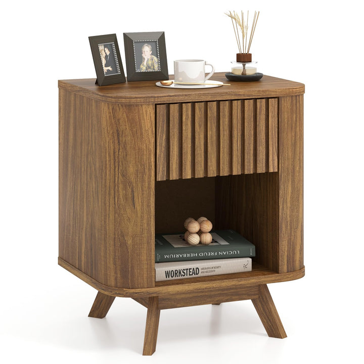 Giantex Mid Century Modern Nightstand Set of 1/2 Fluted Bedside Table