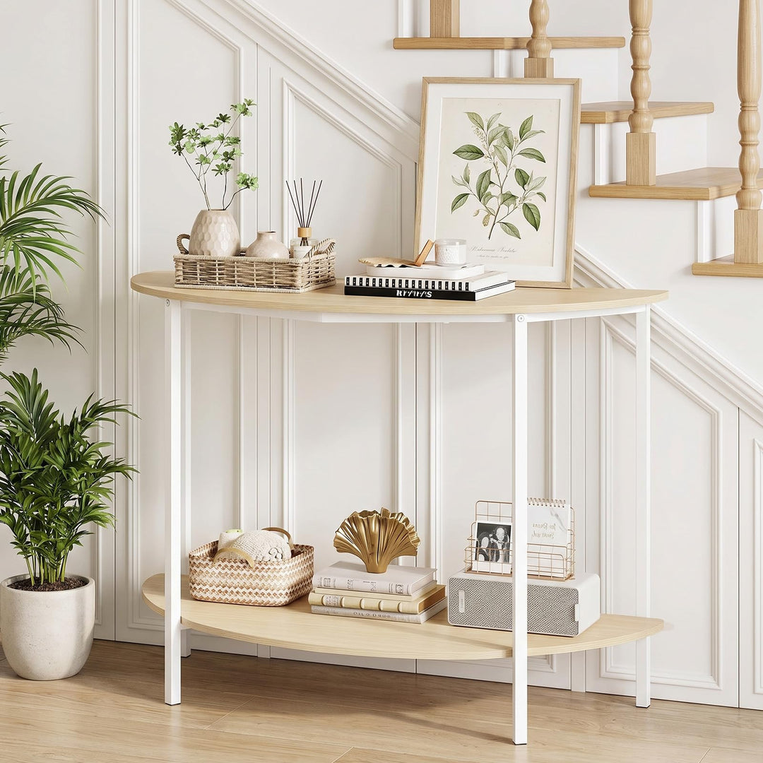Giantex Half Moon Console Table | 40" Narrow Entryway Table with Storage Shelf