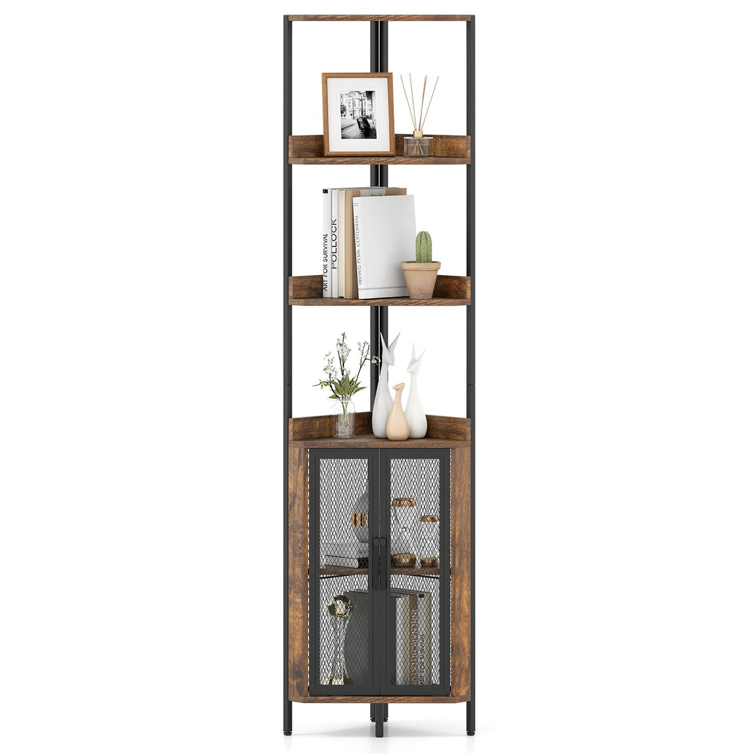 Giantex 6-Tier Corner Shelf 67 Inches Tall Corner Bookshelf with Cabinet Industrial Bookcase