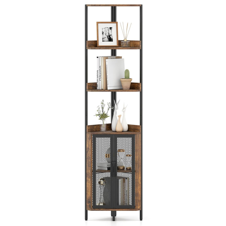 Giantex 6-Tier Corner Shelf 67 Inches Tall Corner Bookshelf with Cabinet Industrial Bookcase