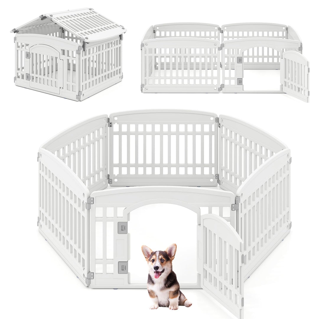 Giantex 6/12 Panel Dog Playpen 24'' Tall Plastic Pet Fence with Lockable Door