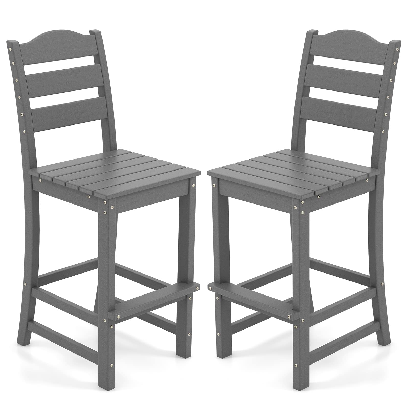 Giantex Outdoor HDPE Bar Stool, Patio Tall Bar Chair with Backrest and Footrest, 30 Inches Counter Height Barstools