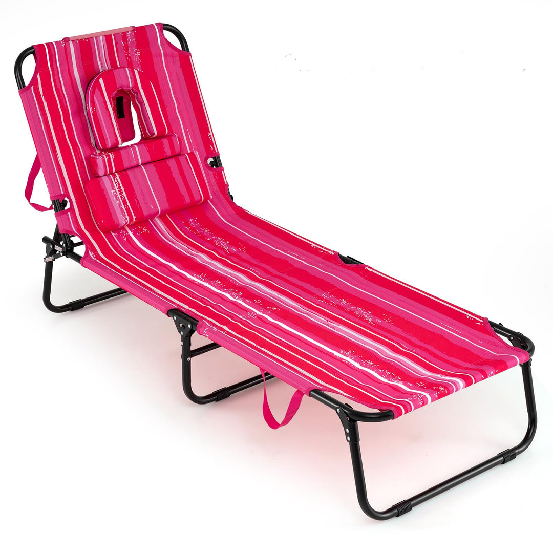Giantex Folding Beach Tanning Chair Adjustable Face Down Patio Lounge Chair