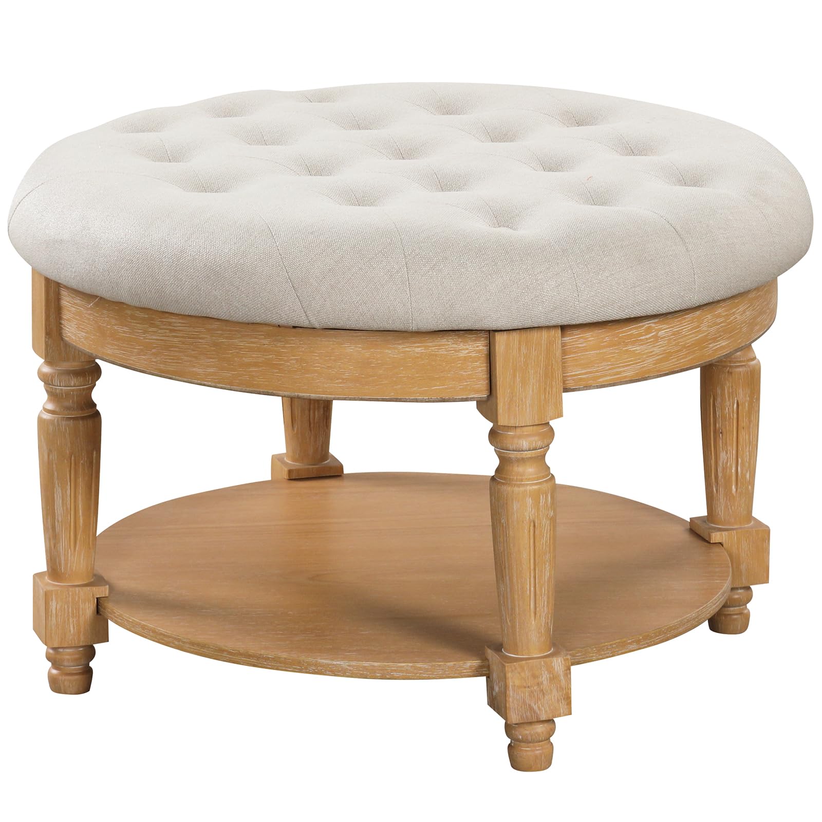 Giantex Large Ottoman Coffee Table - 29 inch Oversized Round Ottoman with Storage Shelf, Flip up Top, Wood Legs