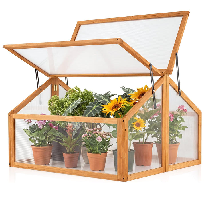 Ginatex Wood Cold Frame Greenhouse Portable Raised Flower Planter Protection with Transparent Openable Roof